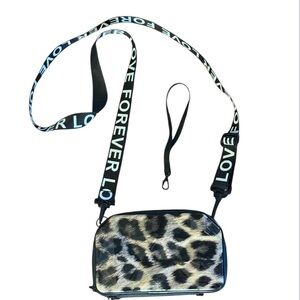 Leopard Print Crossbody Bag with 'Love Forever' Strap